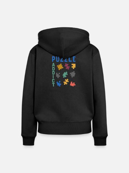 Süchtig nach Puzzles - Frauen Premium Bio Zip Hoodie - Schwarz