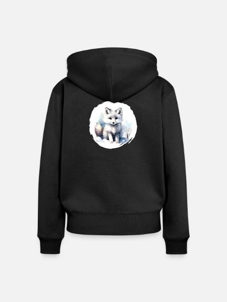 Polarfuchs Aquarell - Frauen Premium Bio Zip Hoodie - Schwarz
