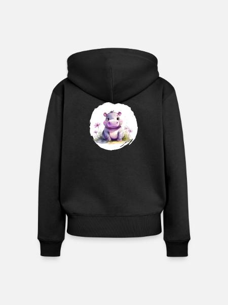 Aquarell Nilpferd - Frauen Premium Bio Zip Hoodie - Schwarz