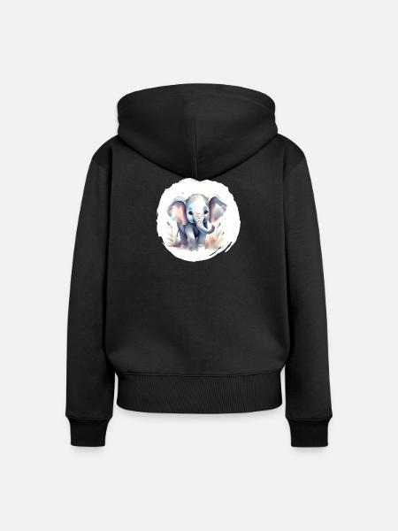 Aquarell Elefant - Frauen Premium Bio Zip Hoodie - Schwarz