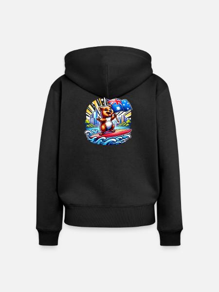 Quokka Australien Surfing Design - Frauen Premium Bio Zip Hoodie - Schwarz