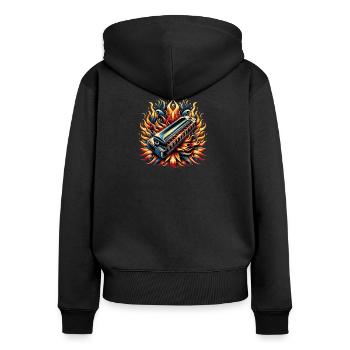 Mundharmonika Abstraktes Design - Frauen Premium Bio Zip Hoodie - Schwarz - Hinten - Julia (174cm)