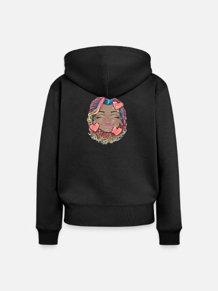 Buntes Regenbogenhaar Smiley - Frauen Premium Bio Zip Hoodie - Schwarz