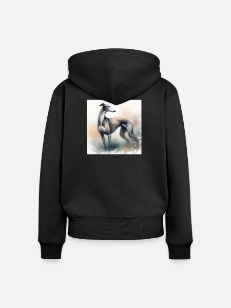 Aquarell Greyhound - Frauen Premium Bio Zip Hoodie - Schwarz