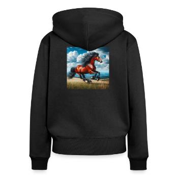 Cheval au galop - Sweat à capuche zippé Premium bio Femme - noir - Dos - Julia (174cm)