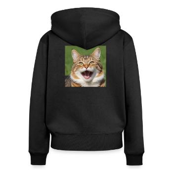 Katze - Frauen Premium Bio Zip Hoodie - Schwarz - Hinten - Julia (174cm)