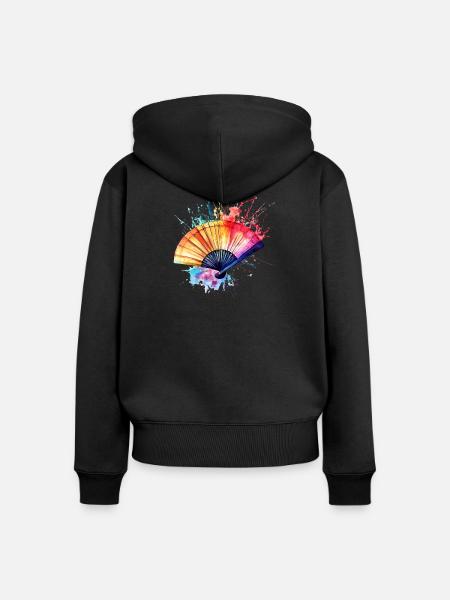 Lebendiger Aquarell-Fächer - Frauen Premium Bio Zip Hoodie - Schwarz