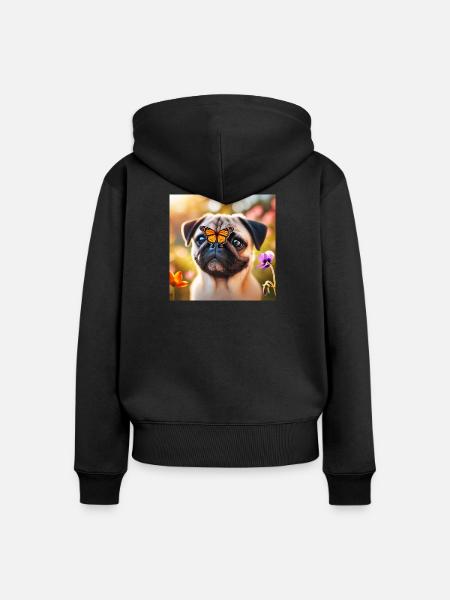 Pfiffiger Hund mit Schmetterling - Frauen Premium Bio Zip Hoodie - Schwarz