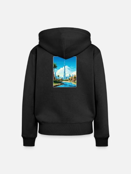 Dubai Skyline Illustration - Frauen Premium Bio Zip Hoodie - Schwarz