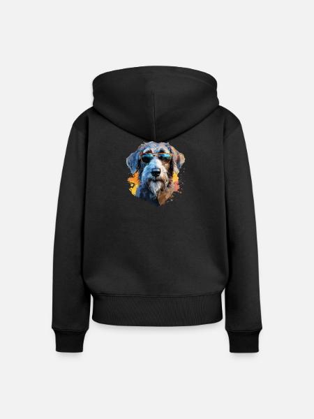 Wolfshund mit Sonnenbrille - Frauen Premium Bio Zip Hoodie - Schwarz