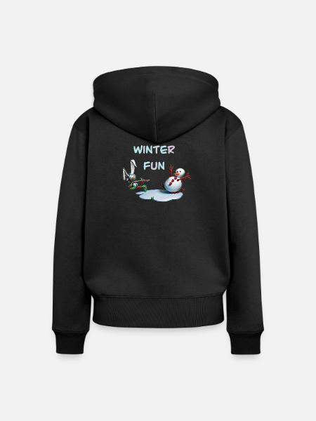 Winterspaß: Hase und Schneemann - Frauen Premium Bio Zip Hoodie - Schwarz