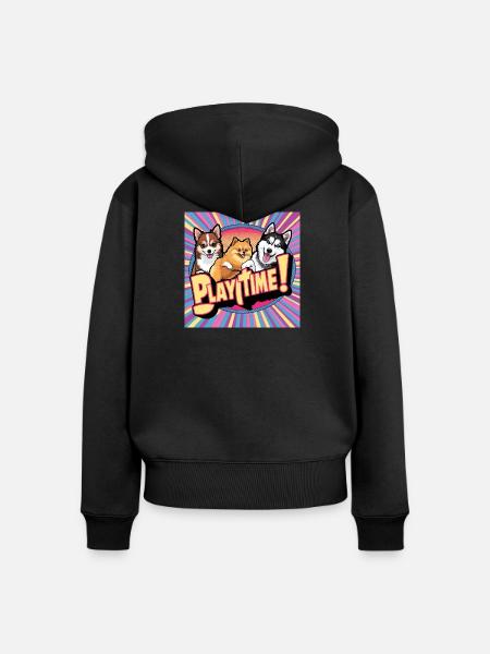 Comic Dogs - Playtime - Frauen Premium Bio Zip Hoodie - Schwarz