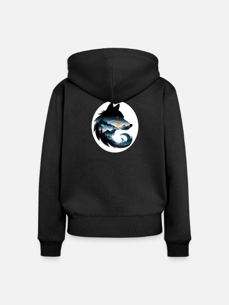Wolf Landschaft - Frauen Premium Bio Zip Hoodie - Schwarz