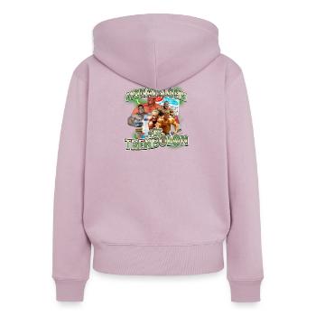 Monatslohn für Trenbolon – Prioritäten gesetzt - Frauen Premium Bio Zip Hoodie - Altrosa - Hinten - Julia (174cm)