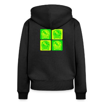 Style de platine vinyle - Sweat à capuche zippé Premium bio Femme - noir - Dos - Julia (174cm)