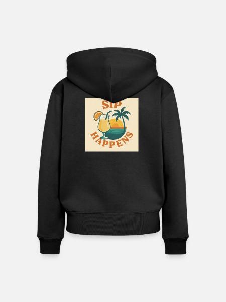 Sip Happens - Frauen Premium Bio Zip Hoodie - Schwarz