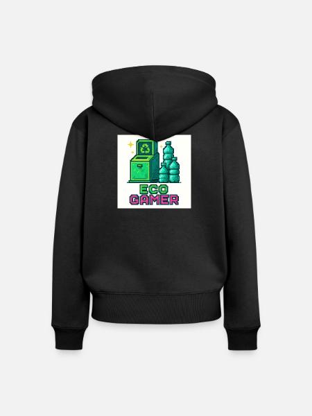 Pixel Eco Gamer Design - Frauen Premium Bio Zip Hoodie - Schwarz