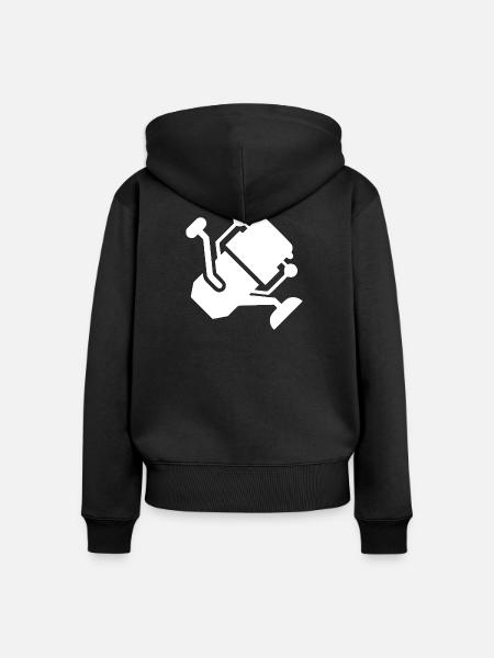 Weiße Angelrolle Silhouette - Frauen Premium Bio Zip Hoodie - Schwarz