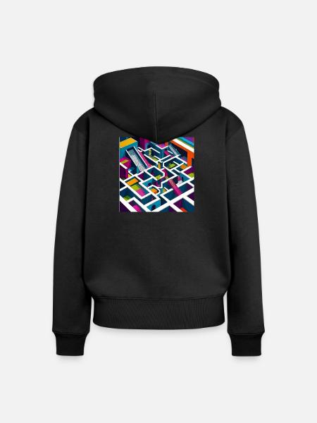 Abstractico Geometrisches Labyrinth - Frauen Premium Bio Zip Hoodie - Schwarz