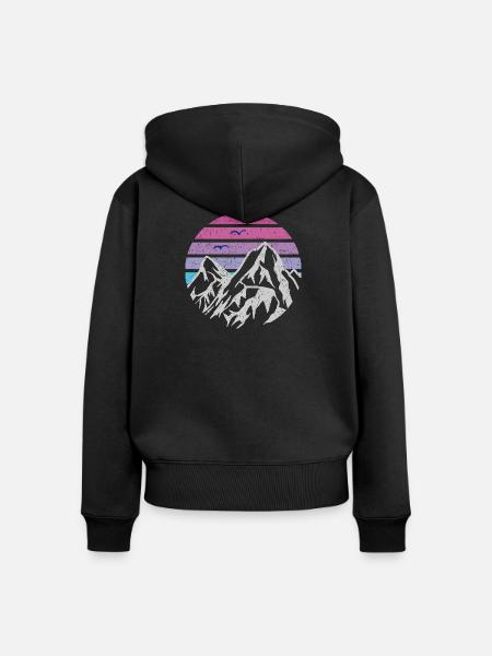 Berge Retro Sonne - Frauen Premium Bio Zip Hoodie - Schwarz