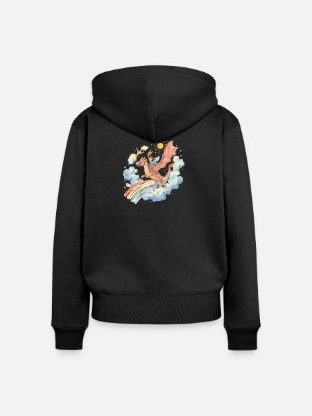Mädchen mit Drachen und Regenbogen - Frauen Premium Bio Zip Hoodie - Schwarz
