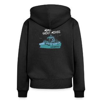 Mont Saint-Michel Blue Watercolor - Women's Premium Organic Zip Hoodie - black - Back - Julia (174cm)