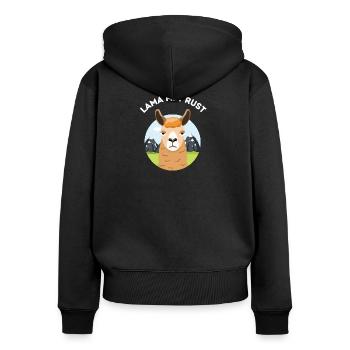 Lama in Ruhe – Lustiges Wortspiel - Frauen Premium Bio Zip Hoodie - Schwarz - Hinten - Julia (174cm)