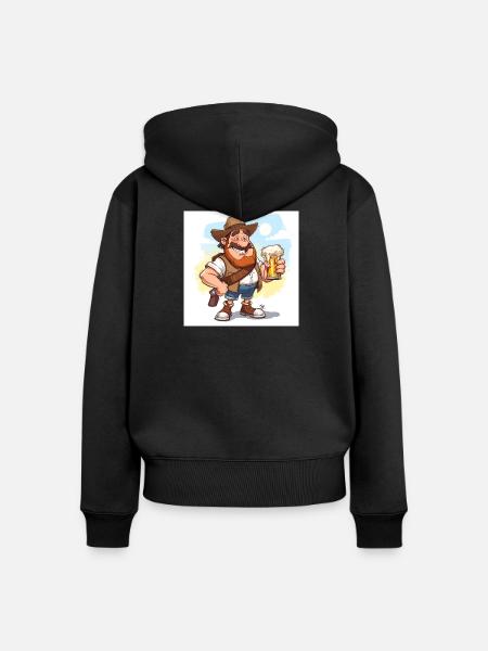Fröhlicher Bierfreund mit Hut - Frauen Premium Bio Zip Hoodie - Schwarz