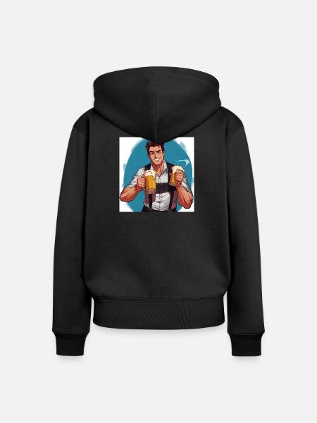 Bierheld im Festival-Charme - Frauen Premium Bio Zip Hoodie - Schwarz