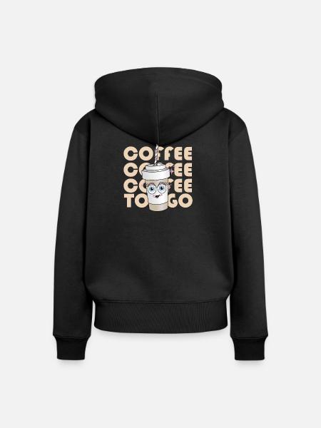 Kaffee To-Go Maskottchen - Frauen Premium Bio Zip Hoodie - Schwarz