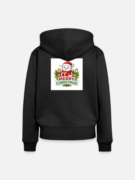 Schneemann mit Geschenk Weihnachtsspaß - Frauen Premium Bio Zip Hoodie - Schwarz