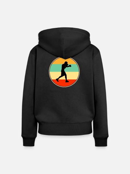 Retro-Box-Silhouette-Kampfsportler - Frauen Premium Bio Zip Hoodie - Schwarz