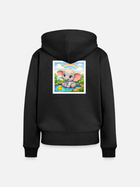 Elli der Elefant - Frauen Premium Bio Zip Hoodie - Schwarz