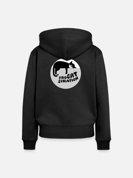 Typ-o-Cat #87 ProCATsination - Frauen Premium Bio Zip Hoodie - Schwarz