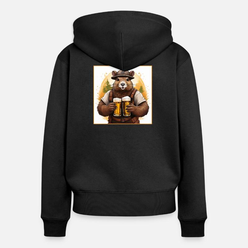 Castor avec bière - Sweat à capuche zippé Premium bio Femme - noir