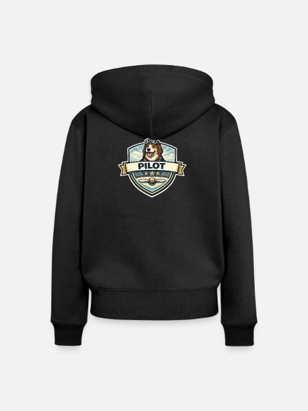 Hundepilot Abzeichen Cartoon - Frauen Premium Bio Zip Hoodie - Schwarz