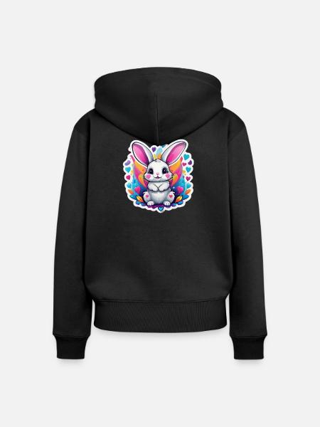 Bezaubernder Regenbogenhase - Frauen Premium Bio Zip Hoodie - Schwarz