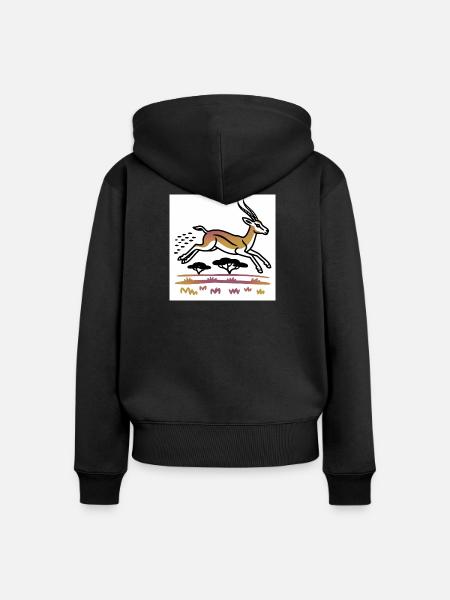 Gazelle in goldener Landschaft - Frauen Premium Bio Zip Hoodie - Schwarz