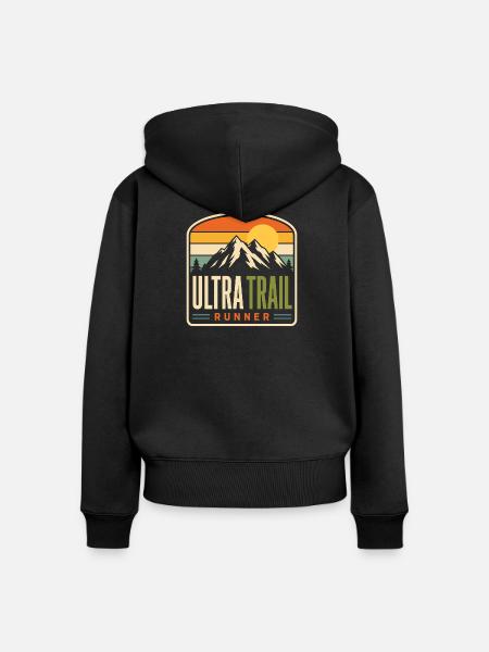 Ultra Trail Runner Mountain Sunset - Frauen Premium Bio Zip Hoodie - Schwarz