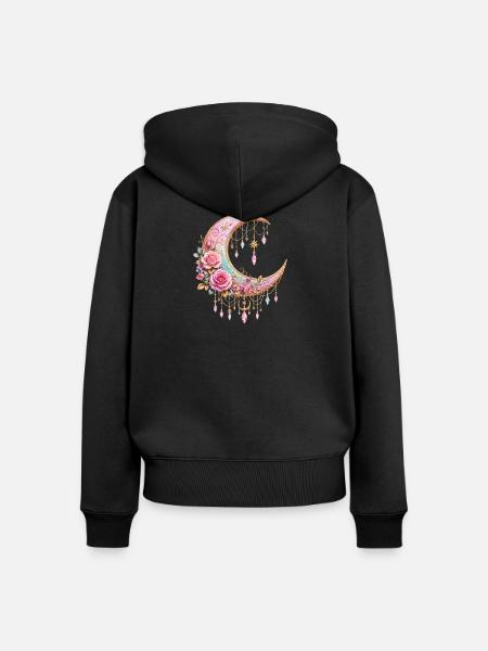 Mondbogen-Rosen mit Kristallhänger - Frauen Premium Bio Zip Hoodie - Schwarz