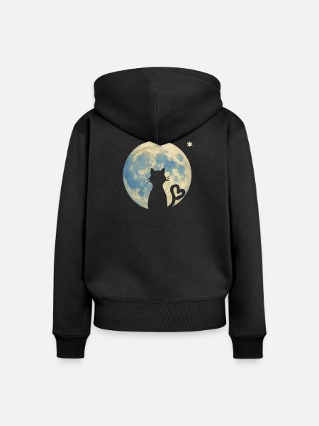 Katzen-Silhouette mit Herz im Mondlicht - Frauen Premium Bio Zip Hoodie - Schwarz
