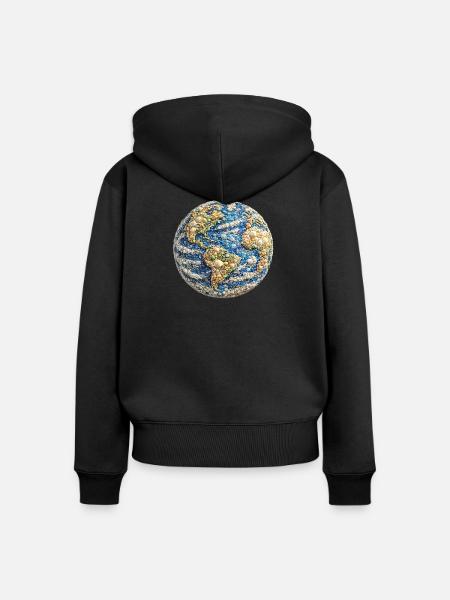 Muschel-Mosaik-Erdkugel - Frauen Premium Bio Zip Hoodie - Schwarz