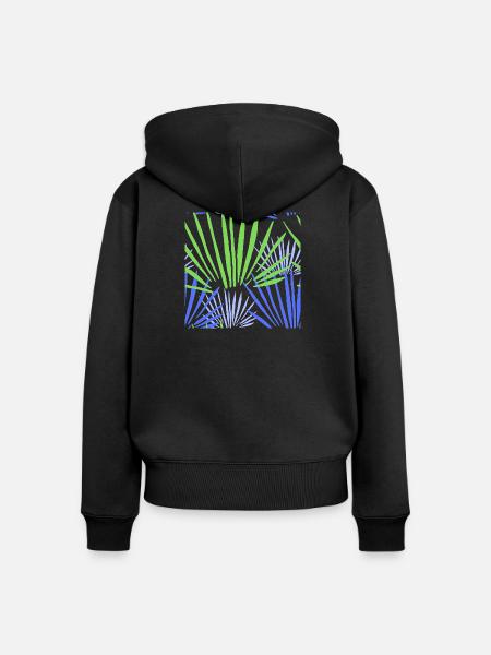 Tropisches Palmen Kontrast Muster - Frauen Premium Bio Zip Hoodie - Schwarz