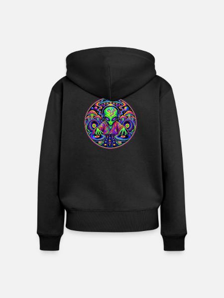 Alien DJ - Frauen Premium Bio Zip Hoodie - Schwarz