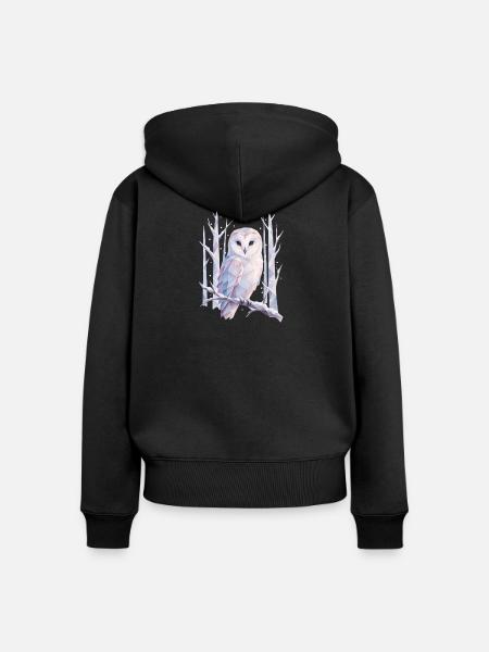 PolygonEule im Pastellwald - Frauen Premium Bio Zip Hoodie - Schwarz