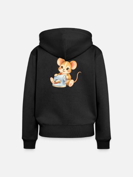 Maus - Nähfreude an der Nähmaschine - Frauen Premium Bio Zip Hoodie - Schwarz