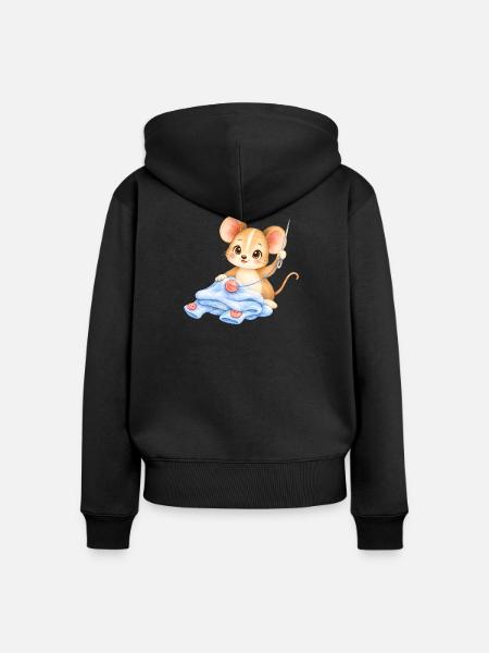 Maus - Nähmaus im Wolltraum - Frauen Premium Bio Zip Hoodie - Schwarz
