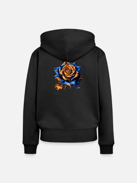 Orangen Blau Rose Kunst - Frauen Premium Bio Zip Hoodie - Schwarz