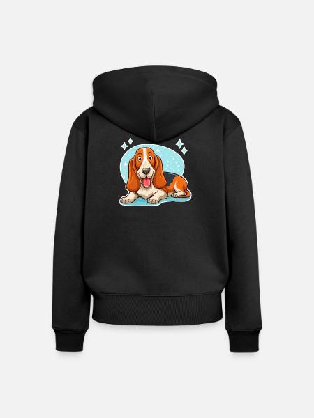 Basset Hound (hellblaue Sterne) - Frauen Premium Bio Zip Hoodie - Schwarz