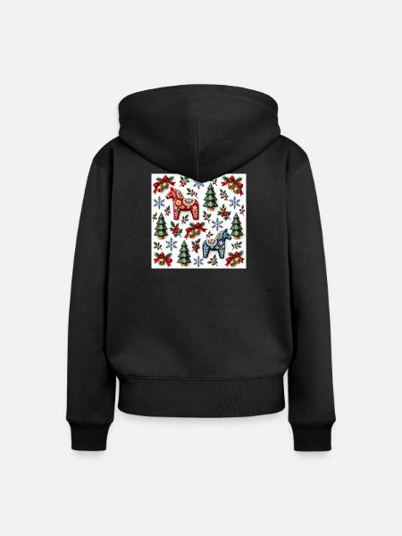 Dala-Stil-Weihnachtsvolkspferde - Frauen Premium Bio Zip Hoodie - Schwarz